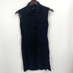 All Saints Millie Sleeveless Dress Womens XS Black Boho Tie Waist Minimalist